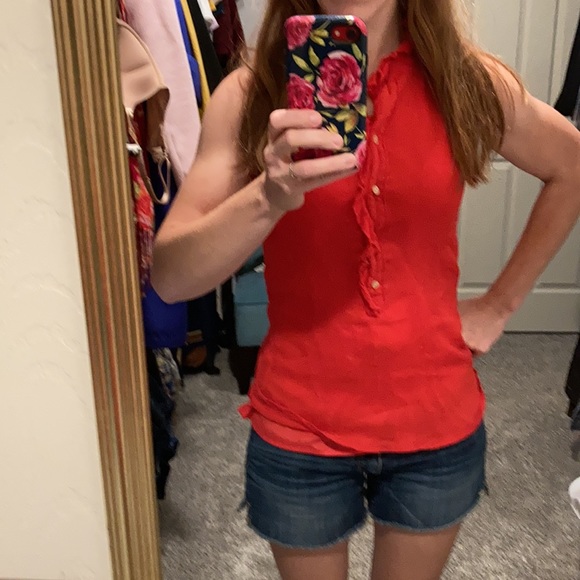 🌹J. CREW silk Red Sleeveless Tank Top w/ Ruffles - Picture 7 of 9